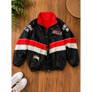 Vintage Chicago Bulls Puffer Jacket XL Black Red NBA 90s Coat Repair Project